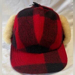 Vintage C.C. FIlson Garment Buffalo Plaid Trapper Fur Wool Hat Size XTRA LARGE